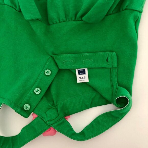 Janie and Jack Girls green halter peplum top pink flower - Picture 3 of 5